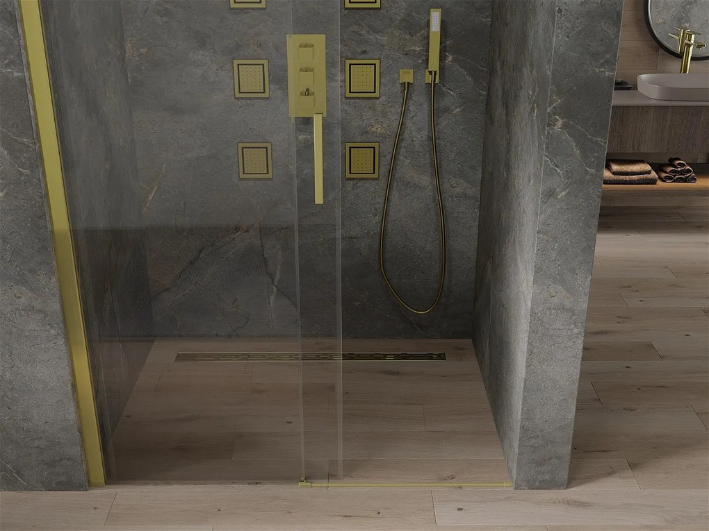 Mexen OMEGA posuvné sprchové dvere do otvoru 120 cm, zlatá-transparentná, 825-120-000-50-00
