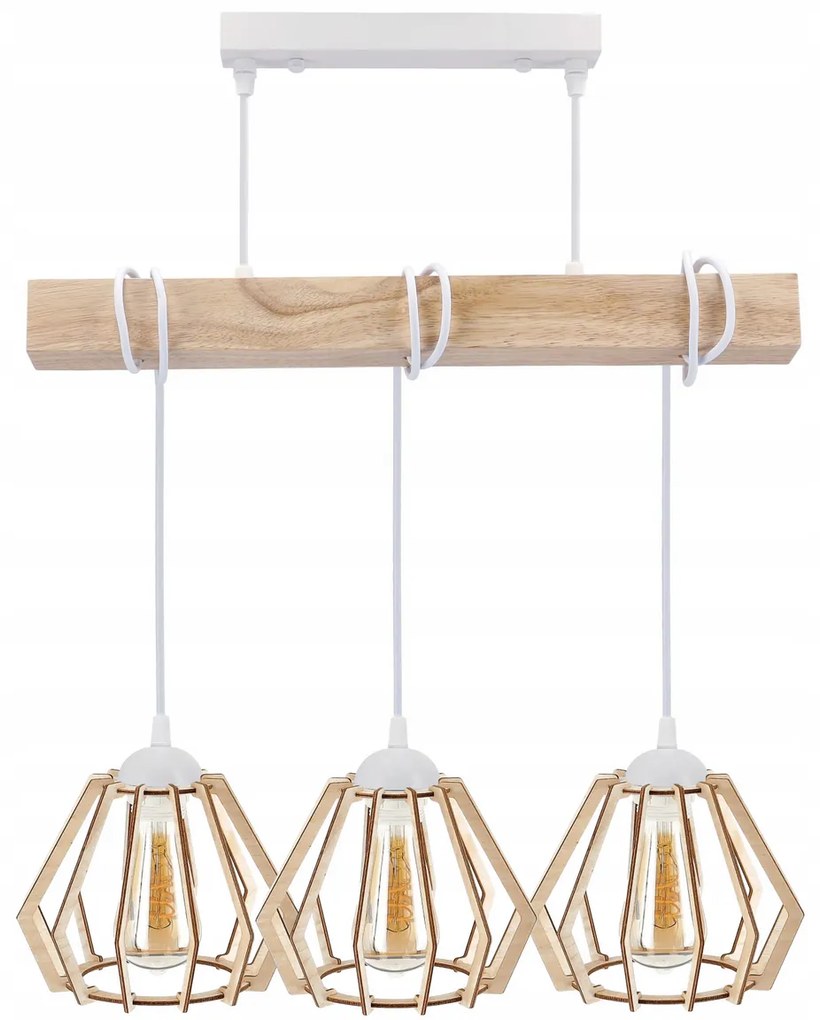 BERGE LED závesné stropné svietidlo, drevený trám, 3xE27, loft, brilantné drevo - biela