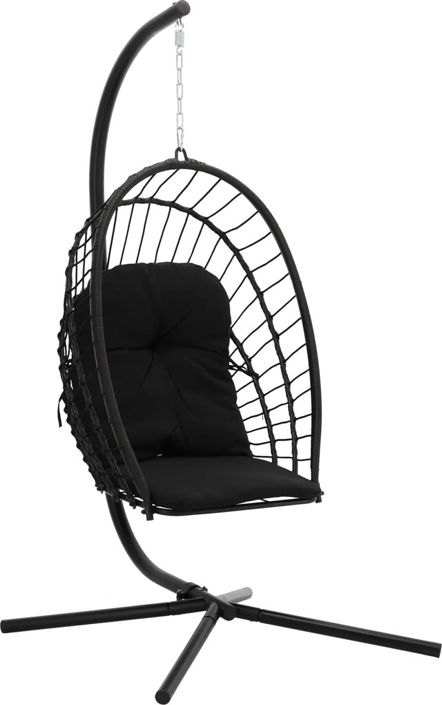 CH ERIS ČIERNA SKLADACIA ZÁVESNÁ STOLIČKA, VANKÚŠ – ČIERNY, RÁM – ČIERNY