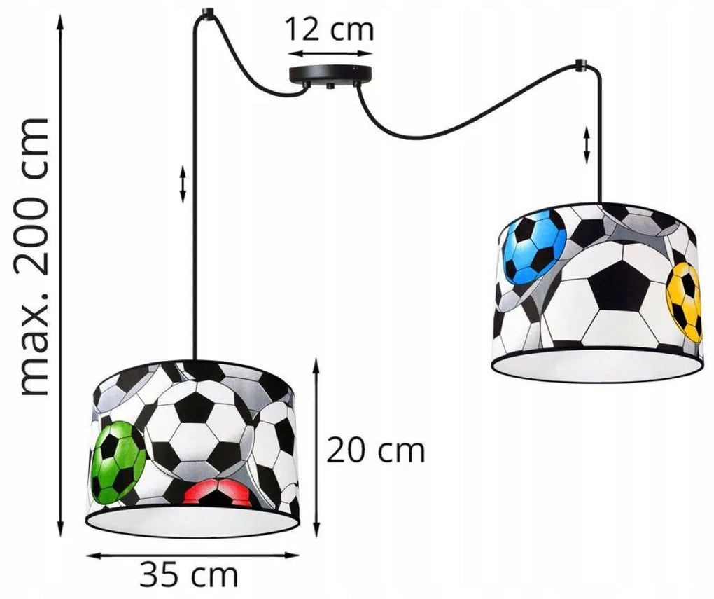 Detské závesné svietidlo Soccer Spider, 2x textilné tienidlo so vzorom, (výber z 2 farieb konštrukcie)