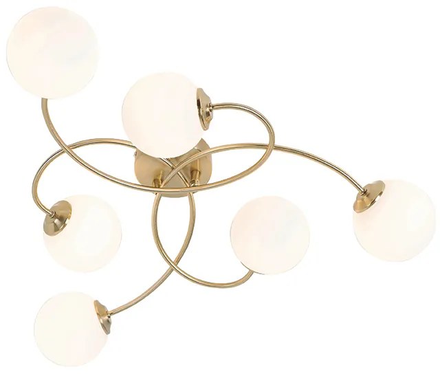Moderné stropné svietidlo zlaté s opálovým sklom 6-žiarovkové - Atény