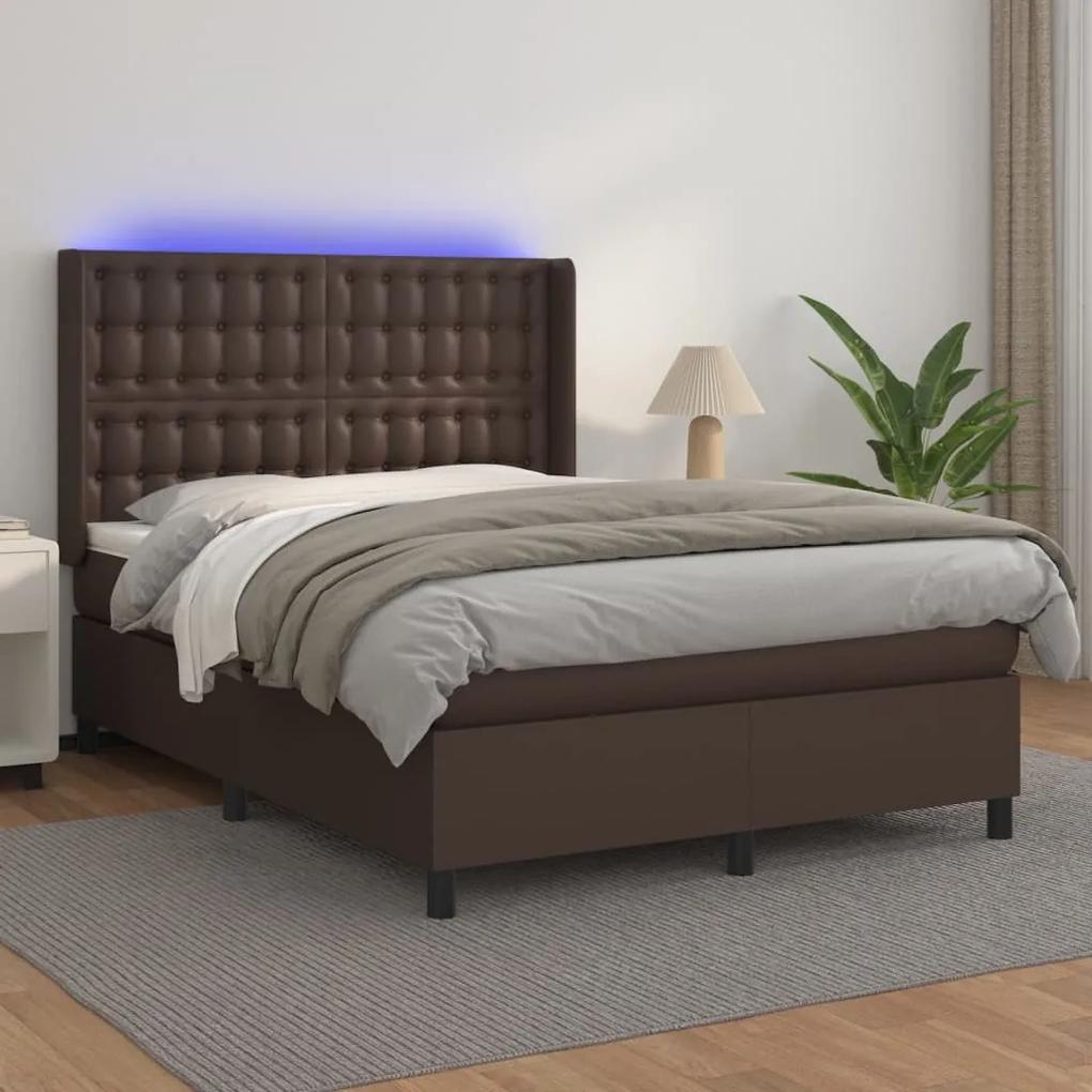 Boxspring posteľ s matracom a LED hnedá 140x200 cm umelá koža 3139388