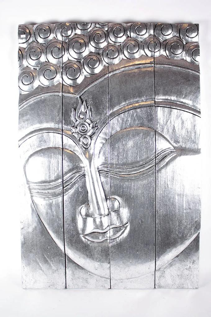 Buddha obraz stříbrný střední