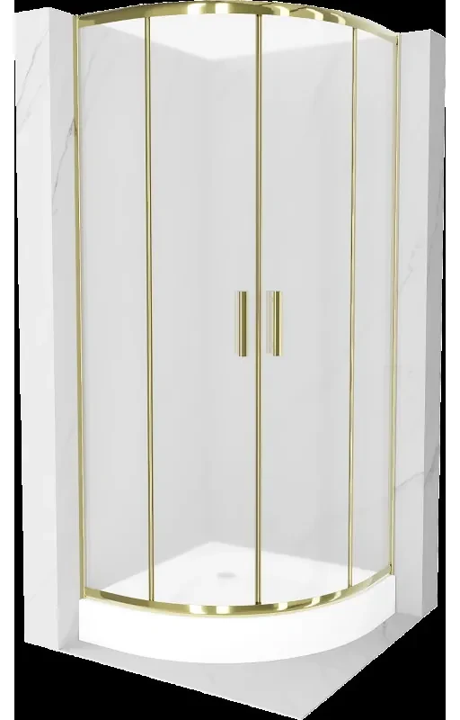Mexen Rio polkruhová sprchová kabína 90 x 90 cm, inovať, zlatá + závesný bidet Rio, biela- 863-090-090-50-30-4710