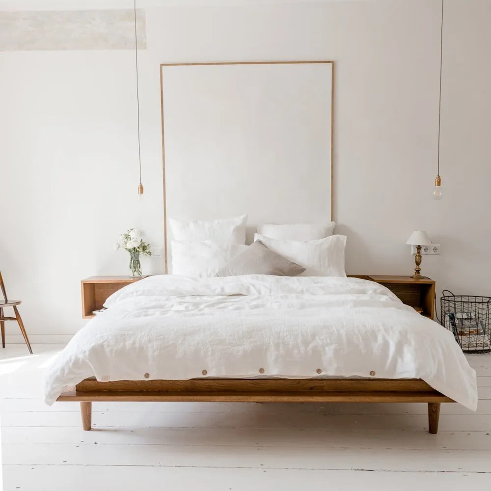 Predĺžené biele obliečky na dvojlôžko s prímesou ľanu 240x220 cm – Linen Tales