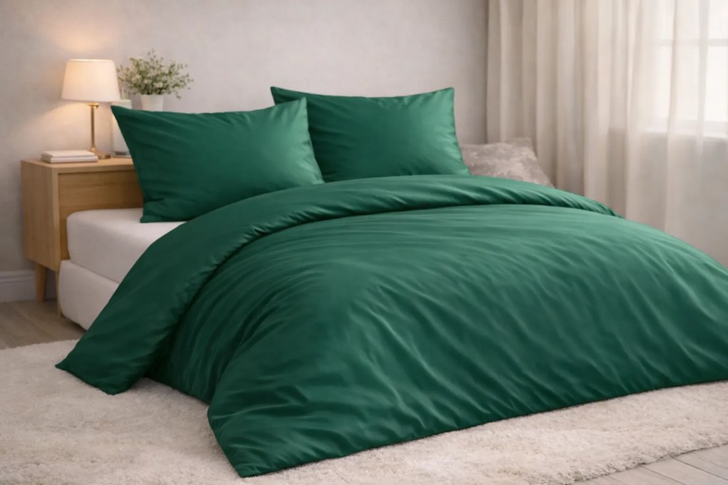 Luxusné posteľné obliečky 140x200 Zelená – bavlnený satén 100 % bavlna, zips