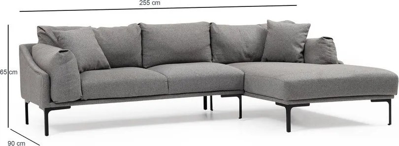 Sivá rohová pohovka Artie Leo, pravý roh