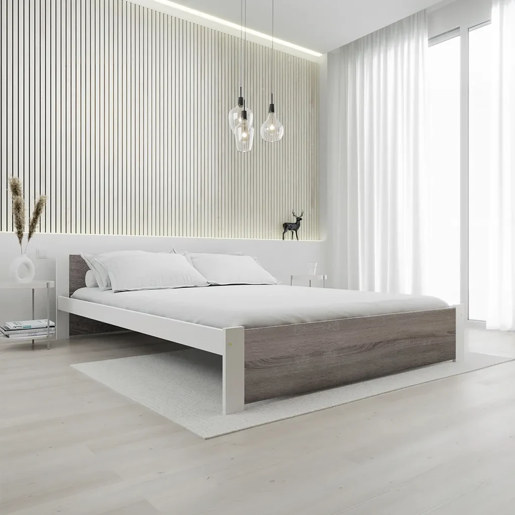 Posteľ IKAROS 120 x 200 cm, biela/dub hľuzovka Rošt: S latkovým roštom, Matrac: Matrac COCO MAXI 20 cm