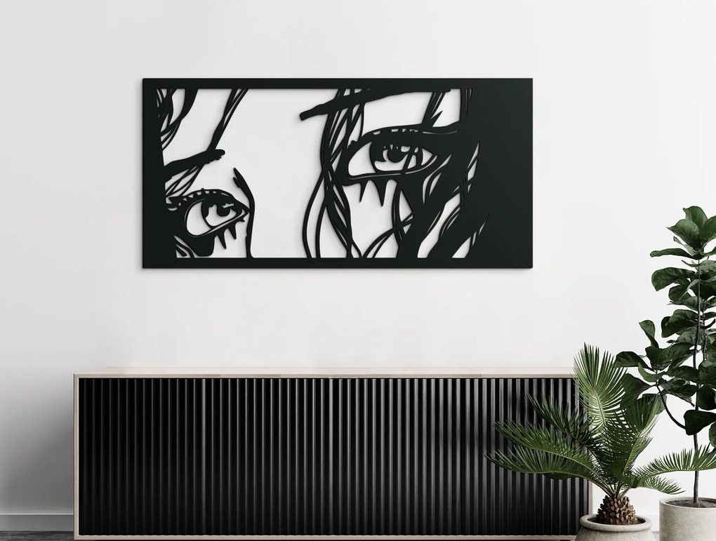 drevko Drevený obraz na stenu Oči Rozmer obrazu: 31,5 x 65 cm, Farba dekorácie: Čierna