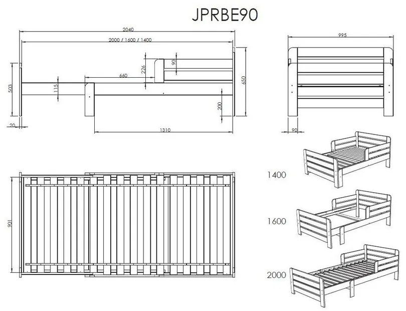 Biela rastúca detská posteľ z borovicového dreva s úložným priestorom s matracom/s roštom Jumper – Vipack