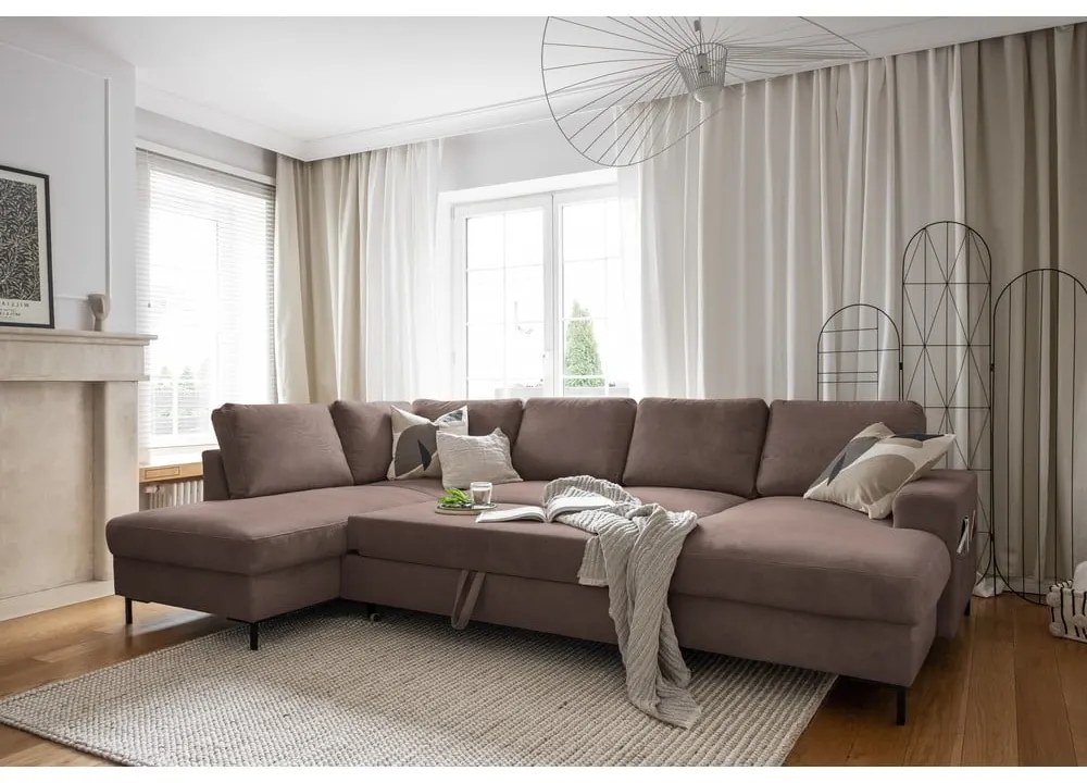 Hnedá menčestrová rozkladacia rohová pohovka (ľavý roh) Lofty Lilly – Miuform