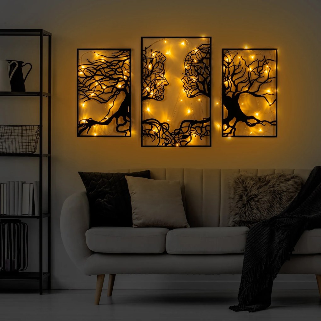 Nástenná kovová svetelná dekorácia Stromová Postava čierna