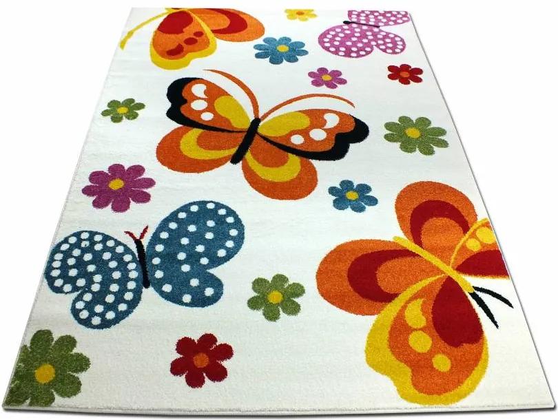 MAXMAX Detský koberec Farební motýle - krémový