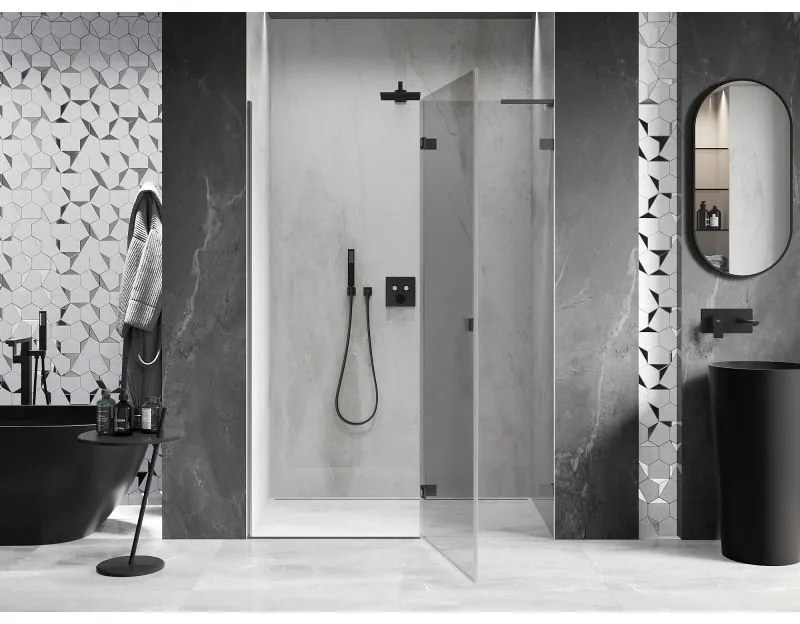 Mexen, Mexen Lunar L Otočné pravé sprchové dvere 130 cm, transparentné, pištoľový kov - 834L-130-000-95-00-P