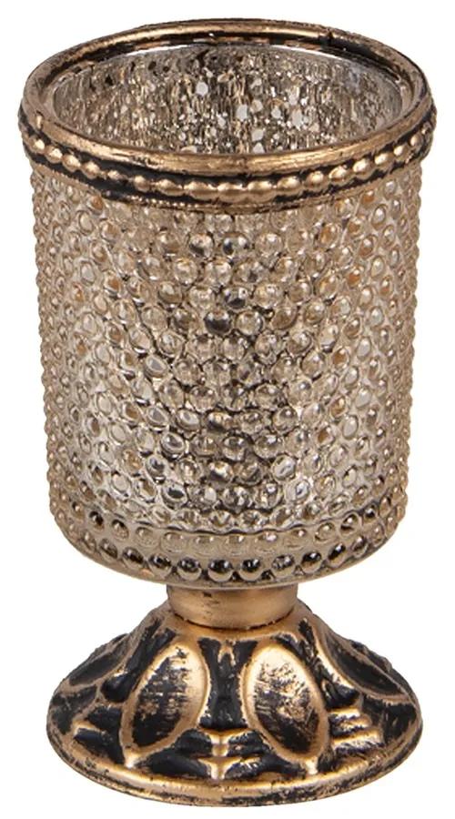 Zlatý antik sklenený svietnik na čajovú sviečku - Ø 5*10 cm
