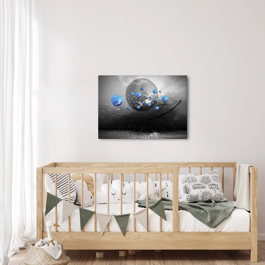 Obraz modrých abstraktných gulí (70x50 cm)