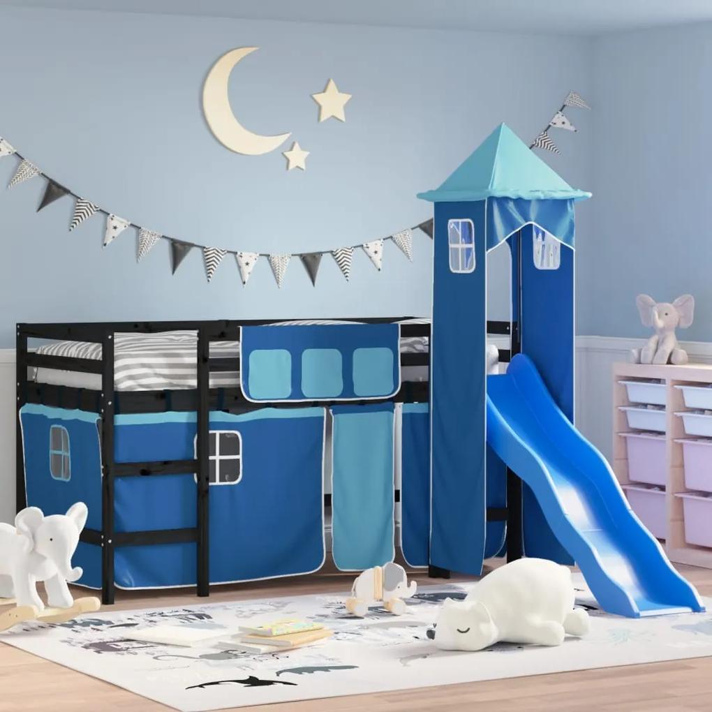 Detská vyvýšená posteľ veža modrá 90x190 cm masívna borovica 3207088