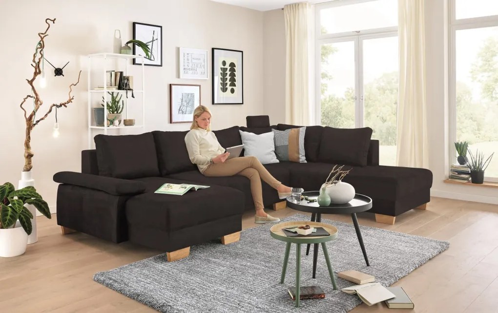 Sedacia súprava Chivas, tvar pravé U, temne hnedá látka