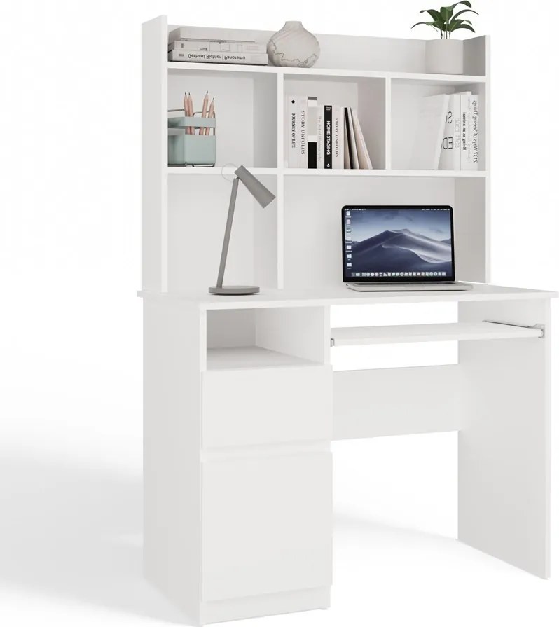 Písací stôl s nadstavbou PORTO ľavý matná biela