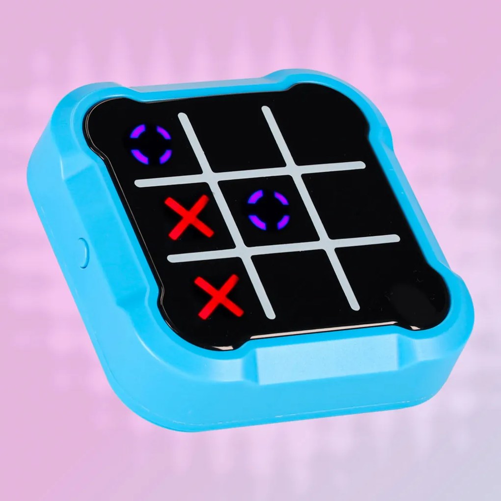 KIK Elektronická hra 4v1 Tic-Tac-Toe s LED podsvietením, modrá logická konzola pre deti
