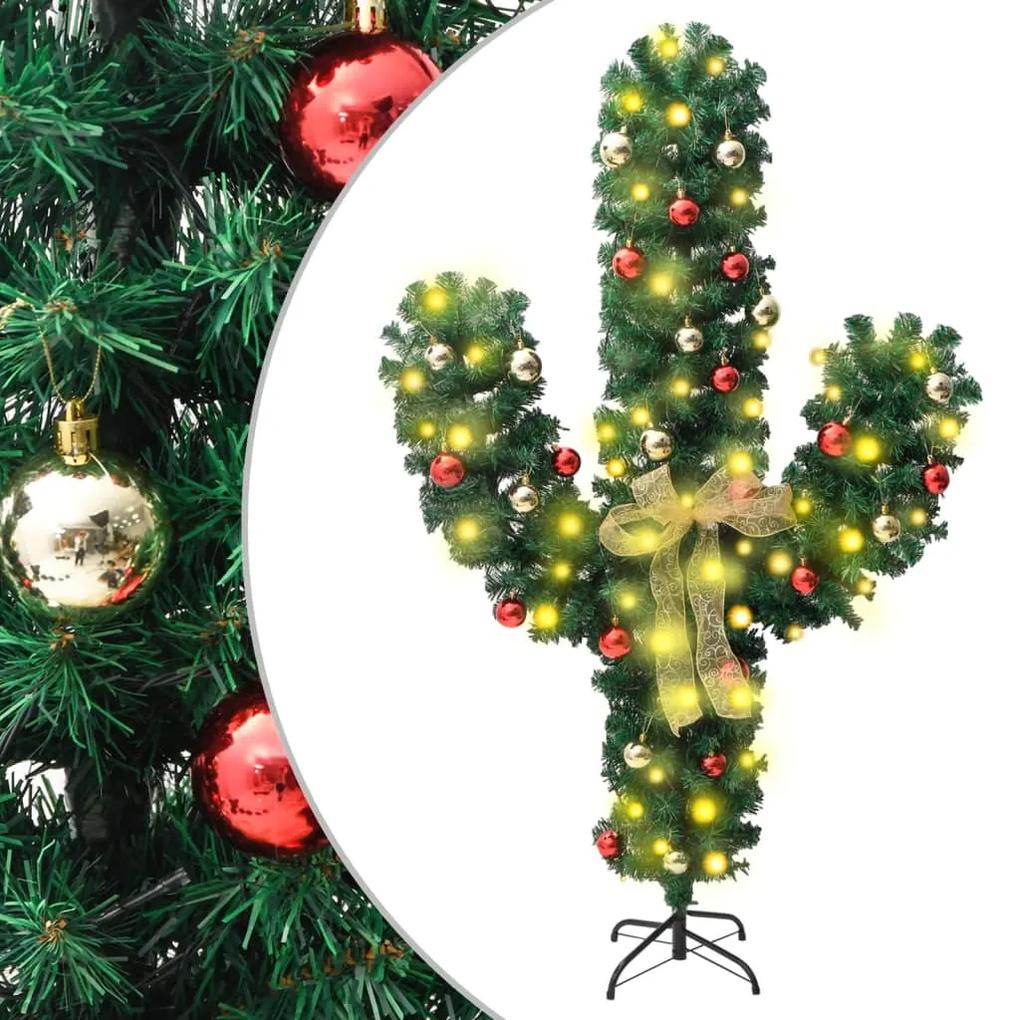 Vianočný kaktus s podstavcom a LED zelený 150 cm PVC 344655