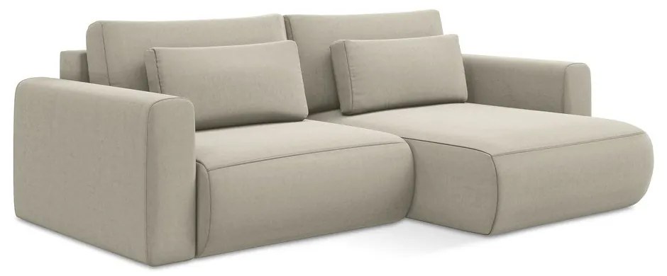 Béžová zamatová rozkladacia/s úložným priestorom rohová pohovka (pravý roh/s leňoškou) Kapua – Makamii