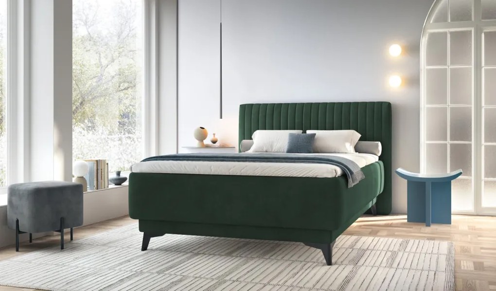 Posteľ Kalla 140x200 cm, fľaškovo zelená látka