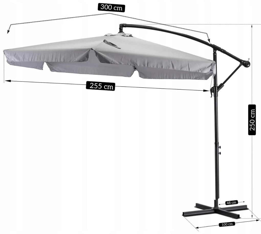 Záhradný slnečník Akron 300 cm sivý