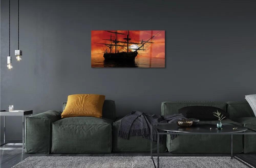 Obraz na skle Loď more neba mraky slnko 100x50 cm