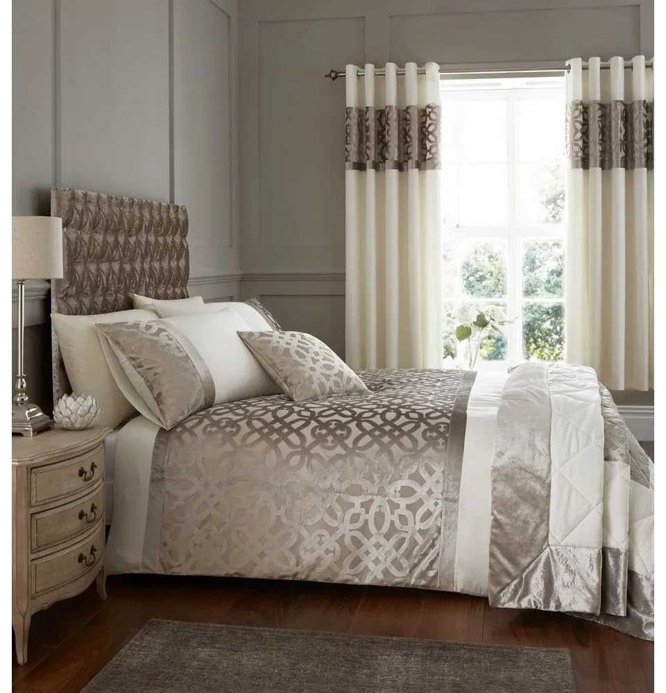 Béžovo-krémové zamatové obliečky na dvojlôžko 200x200 cm Lattice Cut - Catherine Lansfield