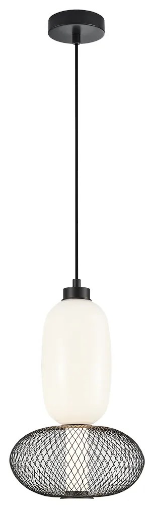 Závesné svietidlo Arame, 1x biele sklenené/čierne drôtené tienidlo, b