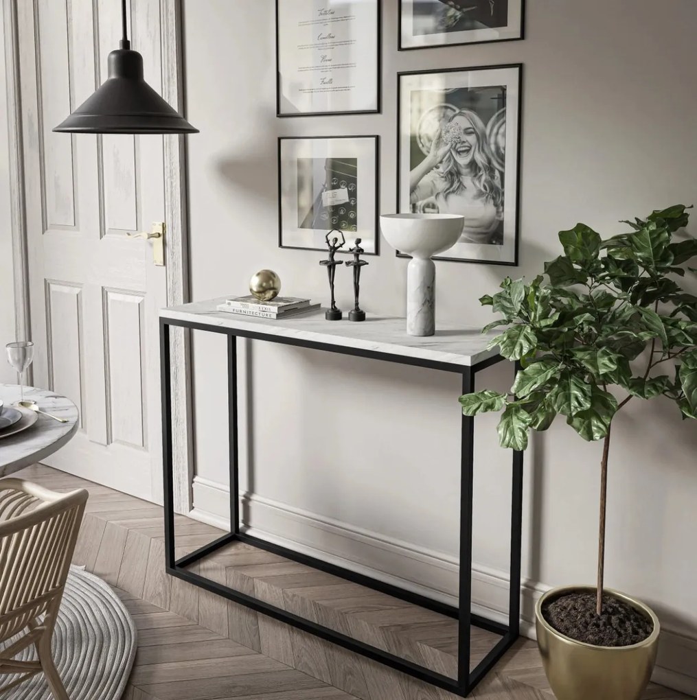 KONZOLA BELLA BIELY MRAMOR / ČIERNÝ PODSTAVEC 100