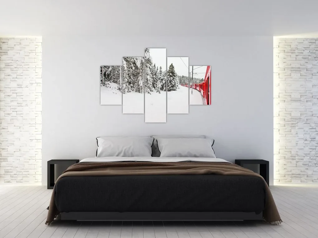 Obraz - Vlak v zasneženej krajine (150x105 cm)
