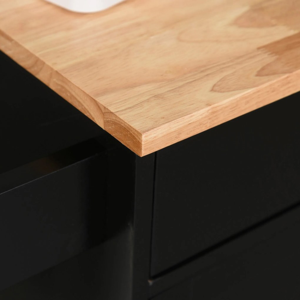 HOMCOM Kuchynský vozík na kolieskach - servisný vozík s zásuvkou, skriňou a držiakom na utierky - 83D x 45Š x 91,5V cm čierny | Aosom