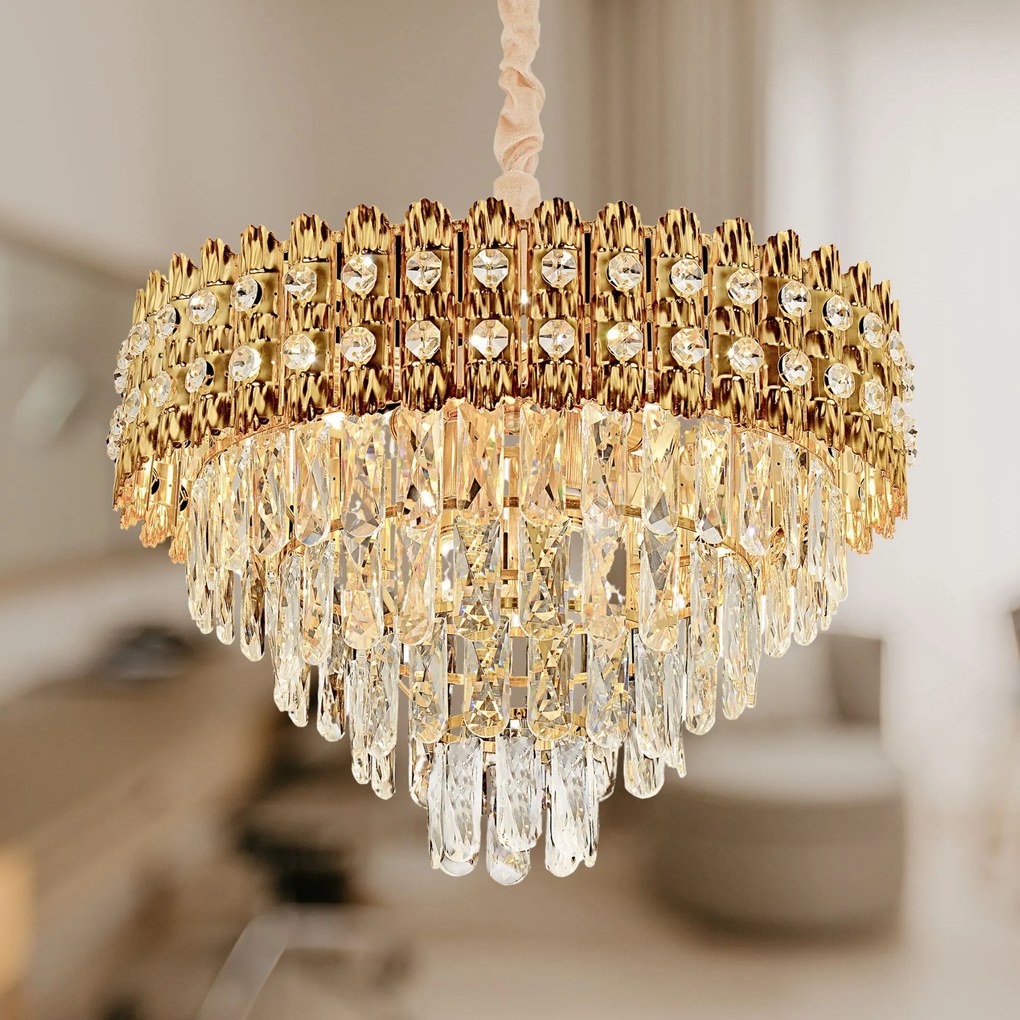 Toolight Toolight, krištáľové závesné svietidlo 60cm, 8xE14, G058-CP, zlatá, OSW-08992
