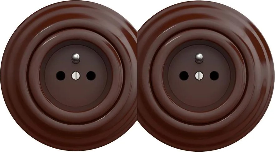 Kliklap - Dvojitá retro domová zásuvka s rámčekom 230 V hnedá