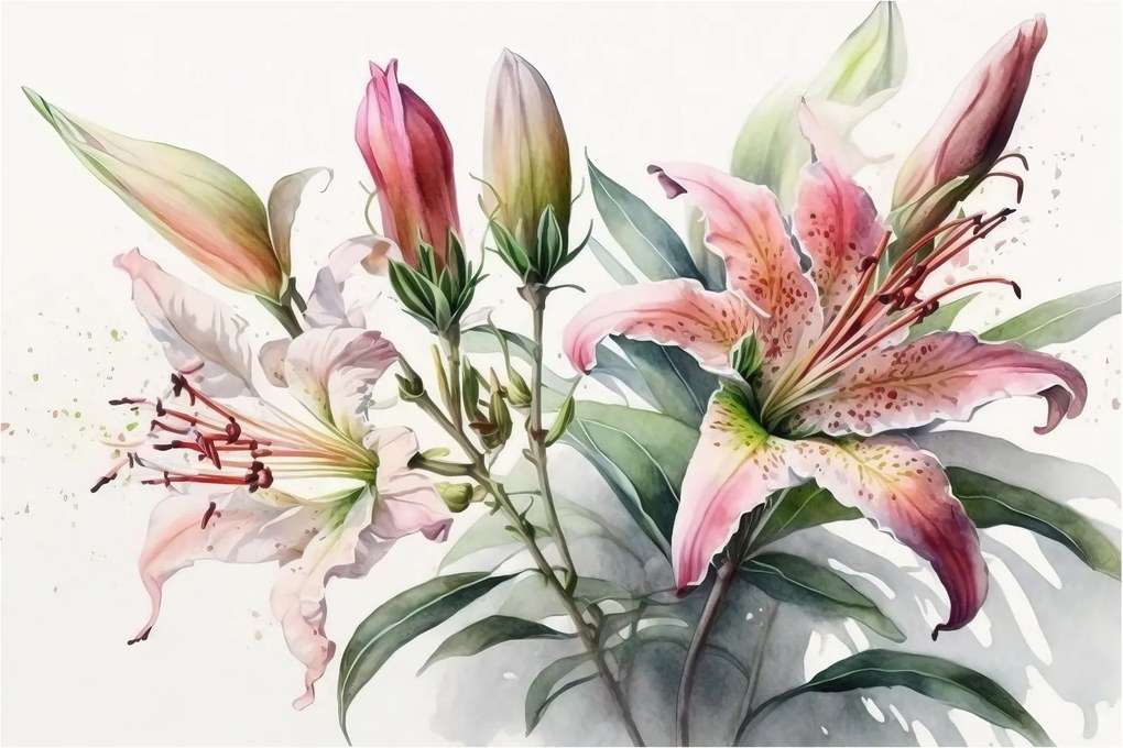 Obraz - Ľalia, ilustrácie (90x60 cm)