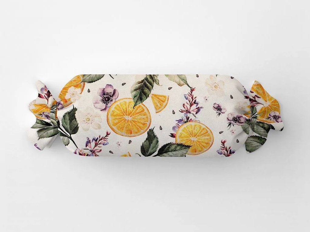 Škodák Dekoračný vankúš valec Loneta 15×40 cm vzor LO-388 Kvety a citrusy