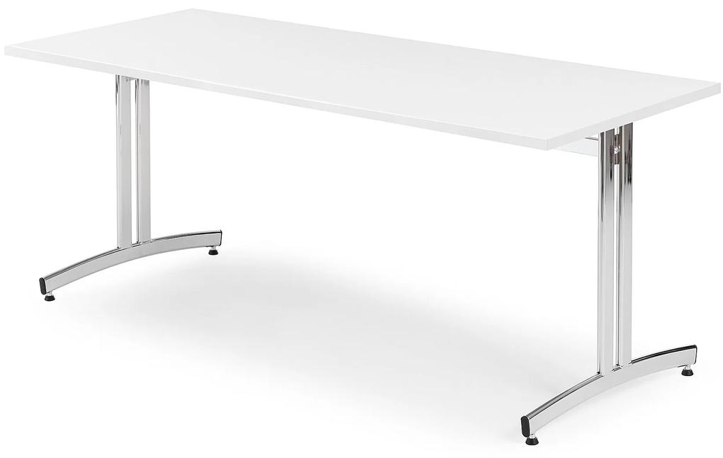 Jedálenský stôl SANNA, 1800x800 mm, biely, chrómová podnož