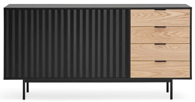 Nízka komoda v dekore duba v čierno-prírodnej farbe 159x80 cm Sierra – Teulat