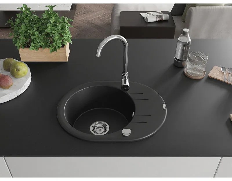 Mexen Kevin, granitový drez 586x458x190 mm, 1-komorový, čierna, 6517581005-77