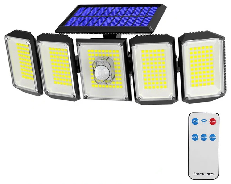 5 panelová otočná 300 LED- ová solárna lampa