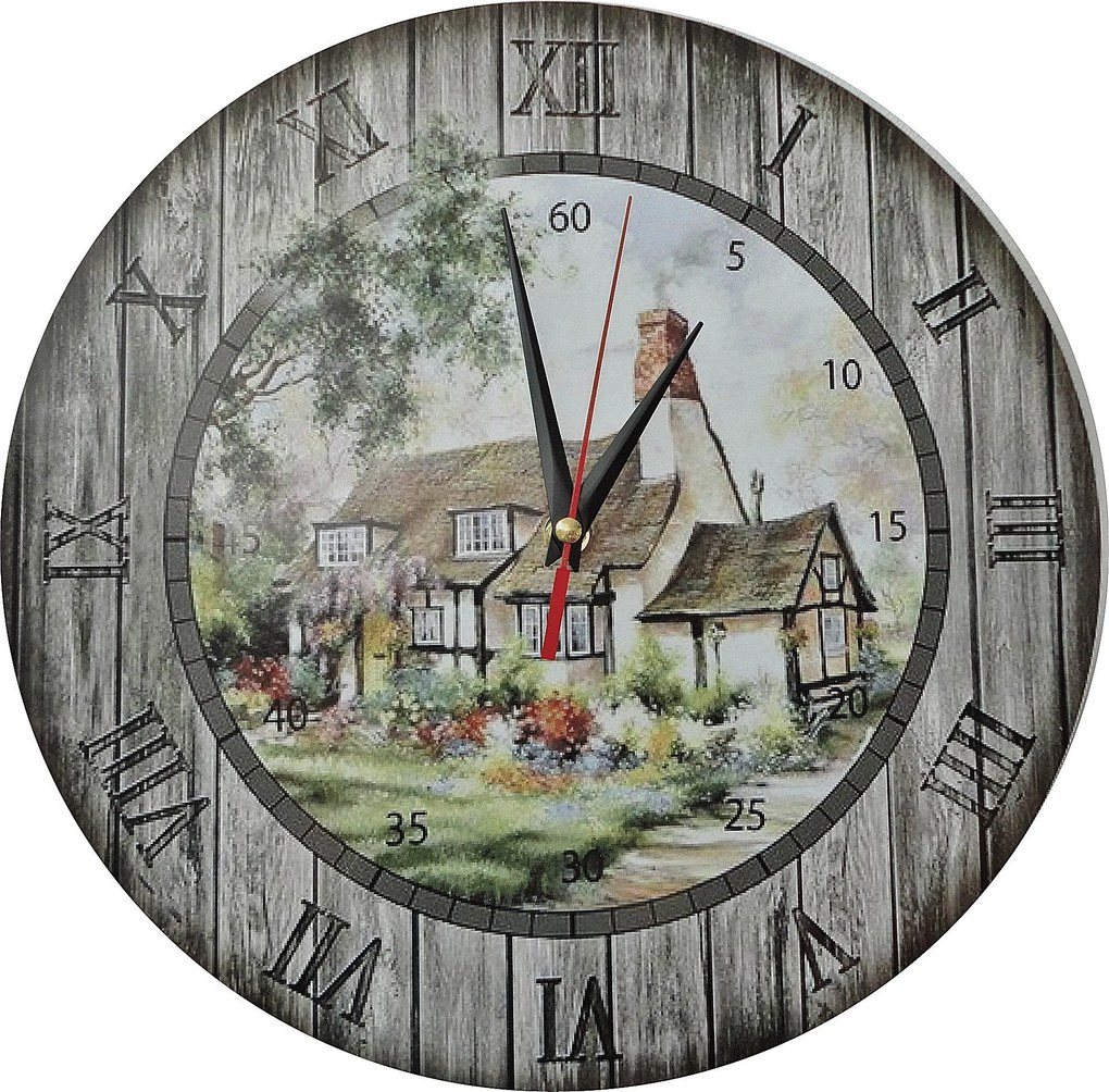 Nástenné hodiny z dreva Chalúpka - HORNET 3132 HDFK003 fi 30 cm