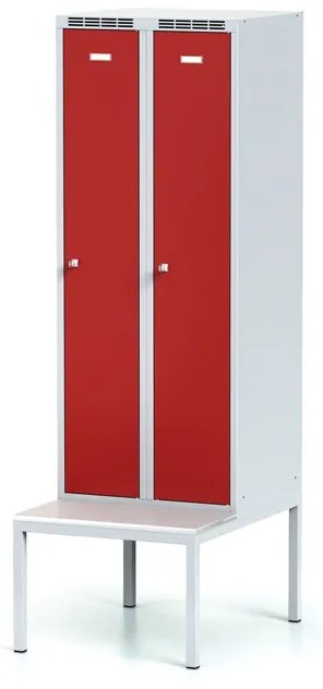 Alfa 3 Šatníková skrinka S6 s lavičkou, 2-dverová, 1875 x 600 x 500/800 mm, otočný zámok, červené dvere