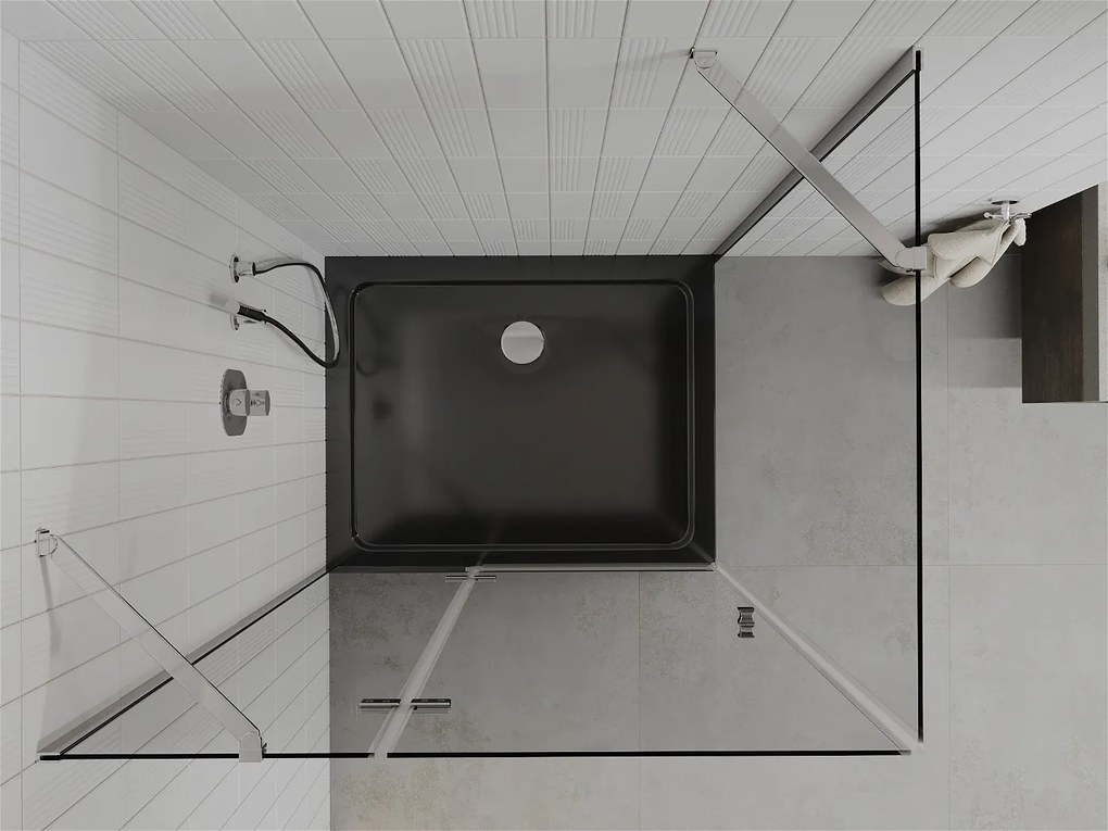 Mexen Roma, sprchový kút s krídlovými dverami 120 (dvere) x 90 (stena) cm, 6mm číre sklo, chrómový profil + slim sprchová vanička čierna + chrómový sifón, 854-120-090-01-00-4070