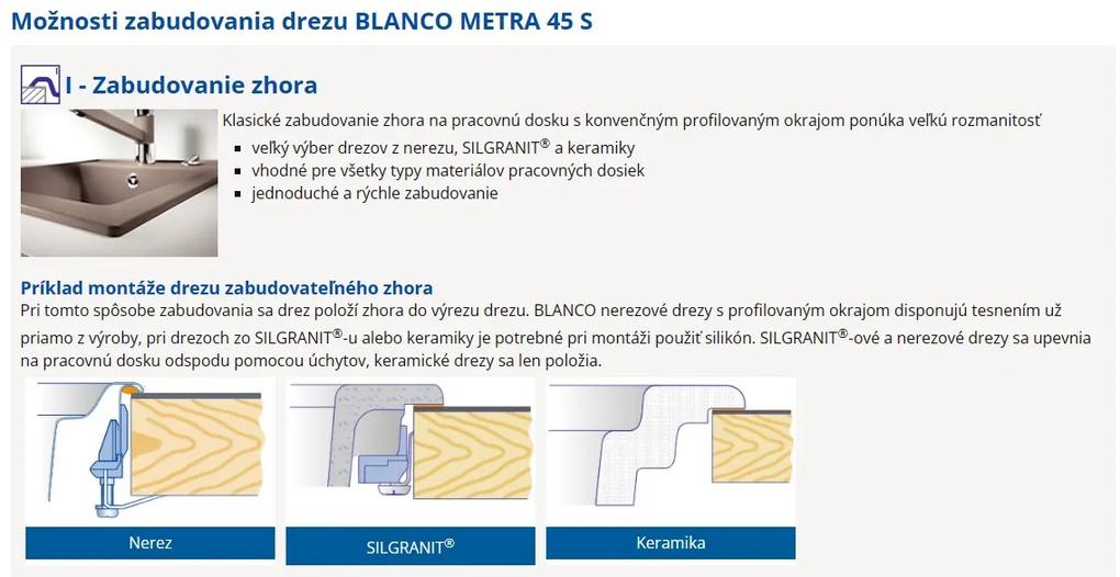 Blanco Metra 45 S, silgranitový drez 780x500x190 mm, 1-komorový, jemná biela, BLA-527106