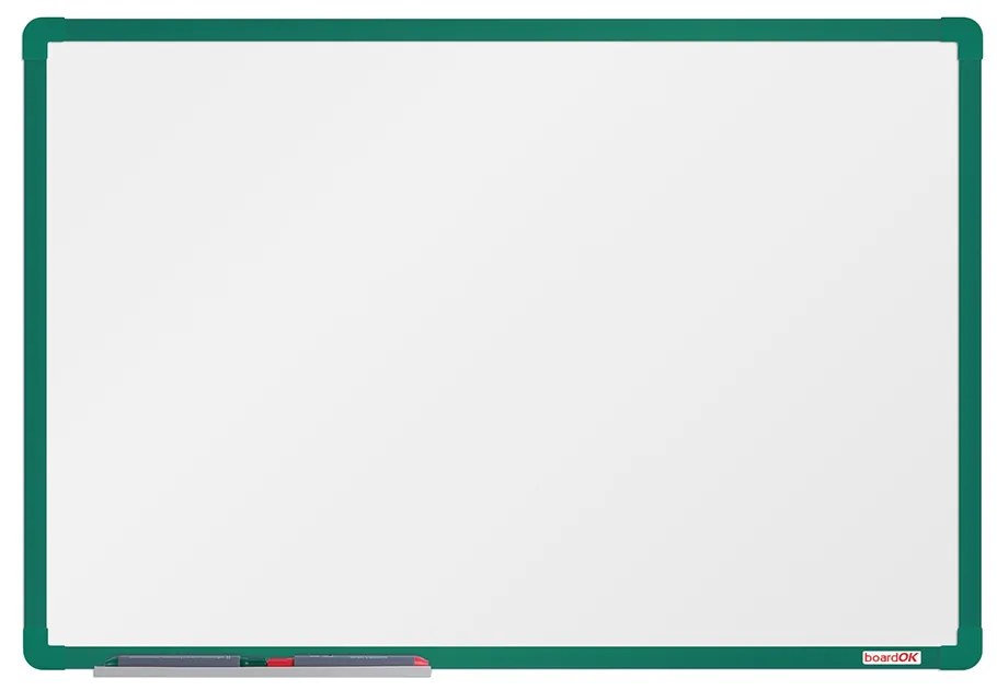 Biela magnetická popisovacia tabuľa boardOK, 600 x 900 mm, zelený rám