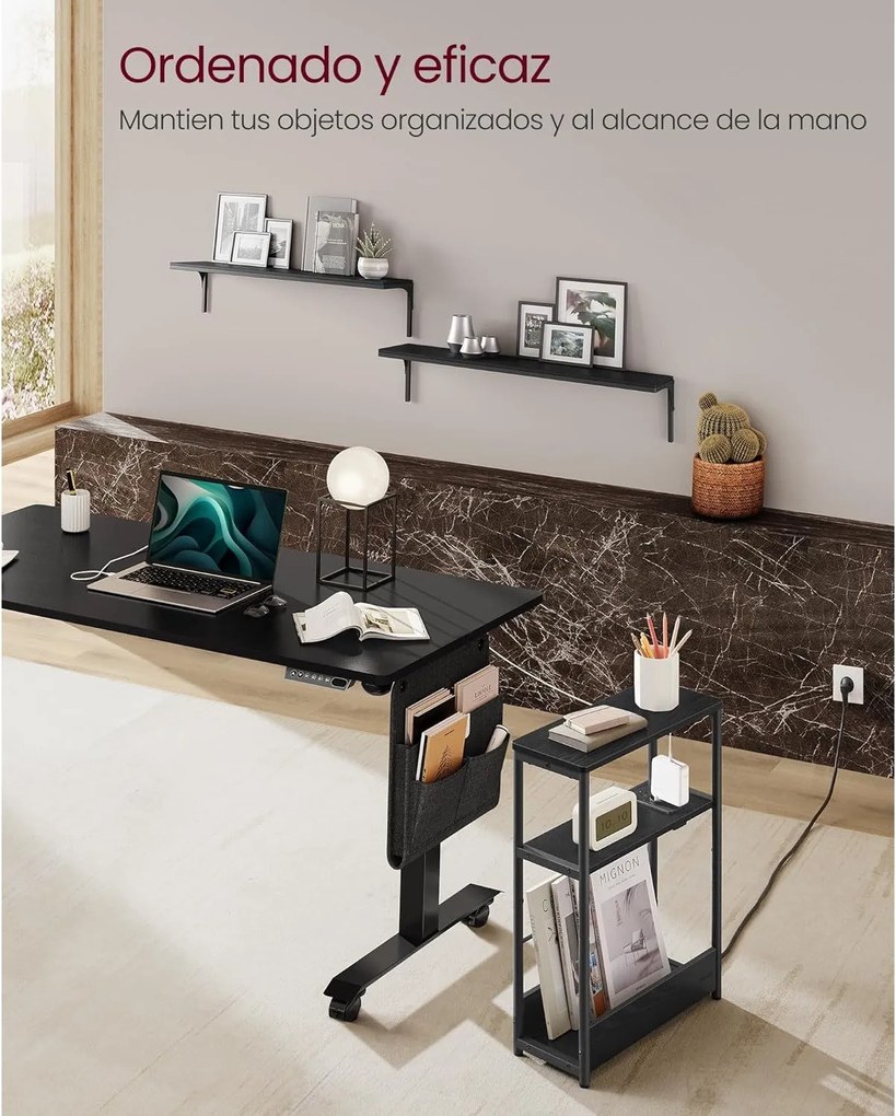 Úzky nočný stolík s funkciou nabíjania, 18 x 45 x 58 cm, čierny