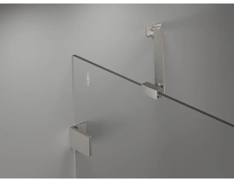 Mexen Lunar, päťuholníkový sprchový kút naklápací doľava 90 x 90 cm, 8mm číre sklo, oceľový profil, 831-090L-090P-97-00-L