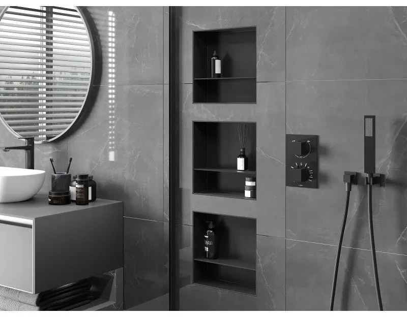 Mexen X-Wall-NR, polička na zapustenie pod obklad bez goliera 30 x 30 cm, čierna matná, 1971303010S